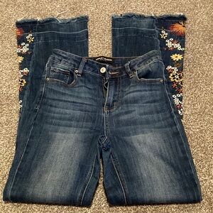 Ashley Mason Blue Flare Wide Leg Jeans with Floral Design